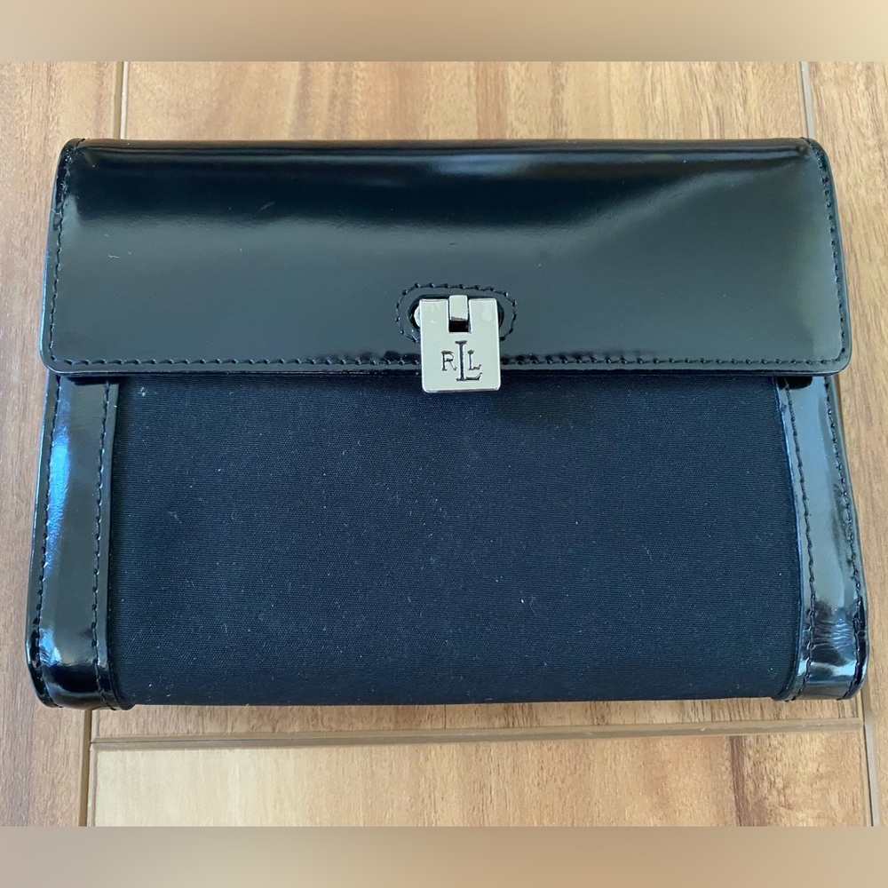 Lauren Ralph Lauren Trifold Wallet Black Nylon Patent Leather